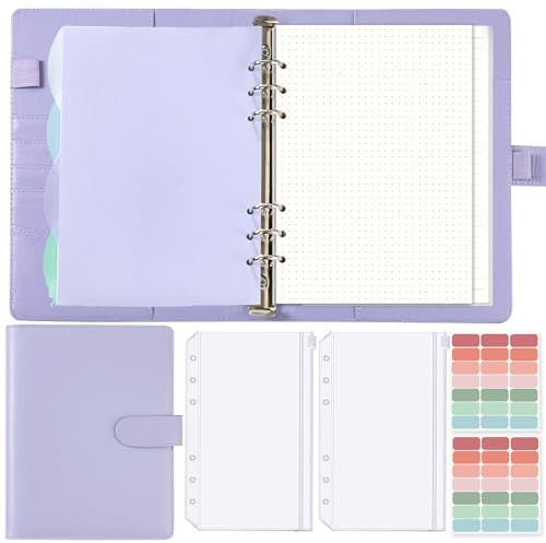 KIHONI Notizbuch A5 Ringbuch Nachfüllbar 135 Blätter Nachfüllpapier | Binder a5 budget planner Mit Bindertaschen Trennblättern für Schulnotizen,Tagbuch, Skizze, Malerei & Reisetagebuch
