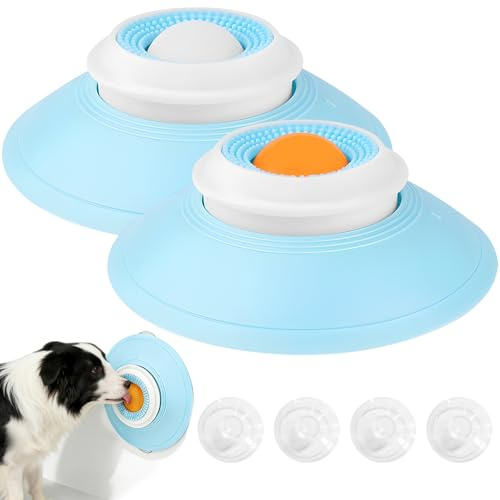 Lot de 2 Jouets à lécher pour Chien avec Ventouse Anti-Stress | Tapis et balle rotative ralentissent l’alimentation, calme les chiens, facile à fixer sur toutes surfaces lisses.