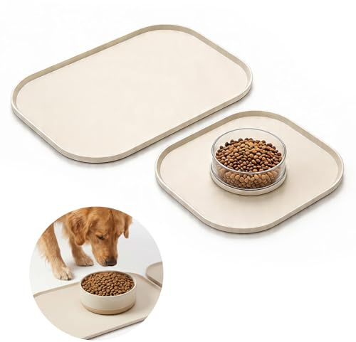HJZHII 2 STK Rechteckig Napfunterlage Hund Silikonmatte mit Rand für Futter | Gummi-Hundenapf Unterlage Futtertablett Rutschfeste Haustiermatte Silikon Futtermatte für Wassernäpfe (26x26cm, 44x27cm)