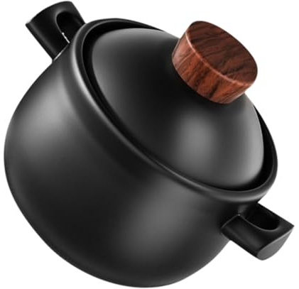 Alipis Großer Schwarz Keramik Kochtopf 3,6l mit Binauralem Design Hitzebeständig und Geeignet für Offene Feuerstellen in Küche Beim Kochen
