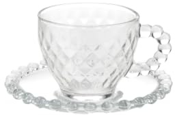 H&H Royal Norfolk Pearls Aurea – Set 2 Tazze da Caffè con Piattino in Vetro Trasparente, 90 cc, Lavabili in Lavastoviglie, Tazzine Eleganti per Espresso