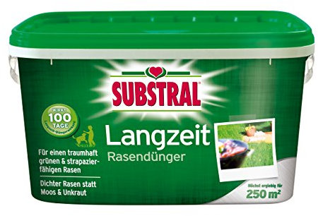 Substral Langzeit Rasendünger, 100 Tage Langzeitdüngung, für dichten und saftig grünen Rasen, 250 m² - 5 kg