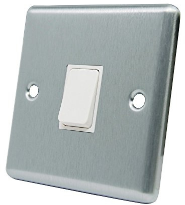 AET CSC1GSWIWHI 10 A 1-Gang Satin Finish Chrome Classical Single Intermediate White Insert Plastic Rocker Light Switch