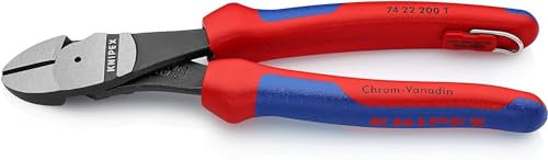 Knipex Kraft-Seitenschneider schwarz atramentiert, mit Mehrkomponenten-Hüllen, mit Befestigungsöse zum Anbringen einer Absturzsicherung 200 mm (SB-Karte/Blister) 74 22 200 T BK