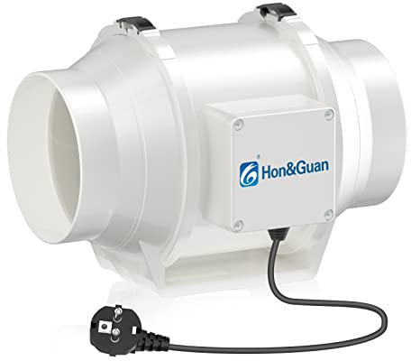 Hon&Guan Rohrventilator 125mm Leise Inline-Kanalventilator Rohrlüfter Abluftventilator mit 1m EU Netzkabel 284m³/h für Büro, Halle, Hydroponic, Badezimmer, Wachstumsräume