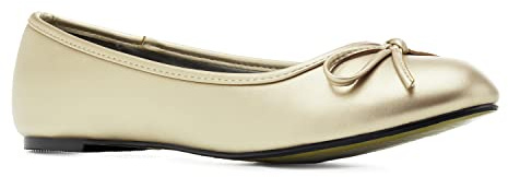 Andrés Machado - Flache Ballerinas für Junge Frauen – TG104 – Espandrillos mit flachem Blockabsatz – Elegante Damenschuhe Slipper für den Sommer aus Lederimitat – Soft Gold EU 43