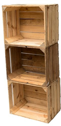 Holzkisten im Set Angebot: Originale Vintage Obstkisten zum Möbelbau od. als Dekoration, sehr stabile Apfelkisten, geprüft und gereinigt 50x40x30 cm (3er Set)