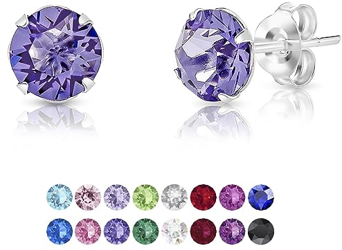 DTPsilver - Boucles d'oreilles/Clous en Argent Fin 925 et Cristaux de Swarovski® Elements Ronds - Diamètre: 6 mm - Couleur: Tanzanite