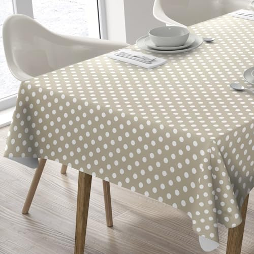 Wachstuch Tischdecke Abwaschbar Eckig 140 x 240 cm Punkte Beige