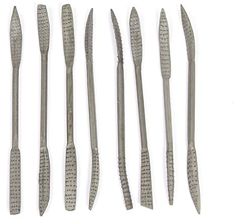 Honsell 79224 - Speckstein Raspelset mit 8 Riffelraspeln, je 20 cm lang, 8 Werkzeuge mit je 2 unterschiedlichen Raspeln zum Bearbeiten von Speckstein