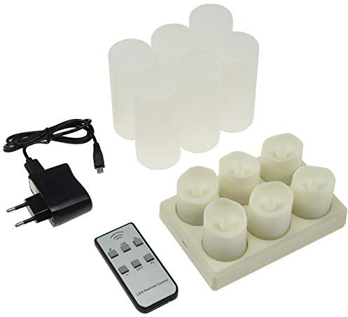 ChiliTec LED Kerzen Tischkerzen 6X Dekolichter mit Ladestation aufladbar - flammenlose Teelicher mit IR-Fernbedienung 99x44mm Modus Dauerlicht/Flammeneffekt