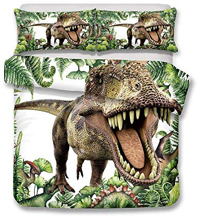 Kinder Bettwäsche Set Dinosaurier Muster 3D Cartoon Tier Design Bettbezug und Kissenbezug Junge Jugendliche Teenager Dinosaur Mehrfarbig Bettwäsche mit Reißverschluss Ganzjährig (Style 1 #, 135x200cm)