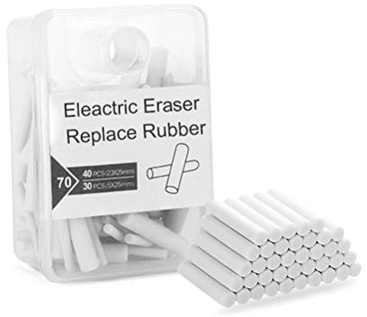 BaiJ Ersatz Radiergummis, 70 Stück Ersatzradiergummis für Elektrischer Radiergummi Stift Nachfüllradierer für Batteriebetrieben Radirgummistift (30 Stücke Ø5x25mm+40 Stücke Ø2,3x25mm) Weiß