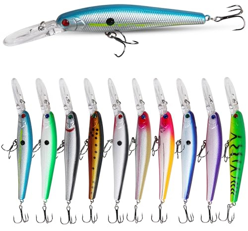SILANON Hårda fiskedrag bete spigg beten bas vevbete set verklighetstrogen swimbait djup dykning sjunkande drag med diskantkrok för basöring väggöga röd fisk