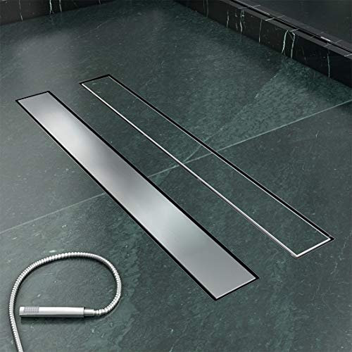 SONNI Canaleta de Ducha de Acero Inoxidable 150cm,2 en 1 Conjunto Completo de Desagüe de Ducha con Accesorio de Piso,Doble Cara,con Tope de Olor y Tamiz de Pelo