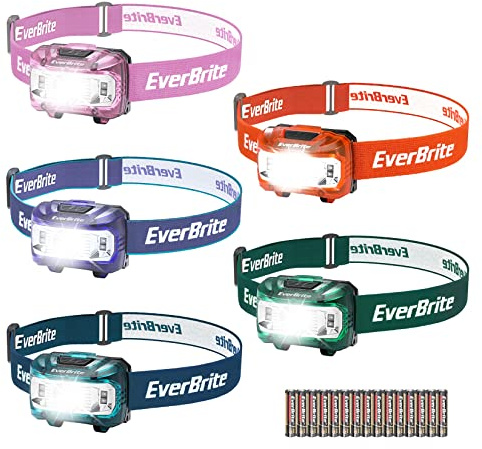 EverBrite Headlamp, 5 Pack Kids Headlamp with Red Light and Memory Function, Head Lamp for Adults and Kids with 5 Modes, Bright Headlamps for Camping, Running, Children's Day Gifts, Batteries Included