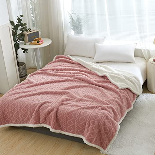 DREAMLANDING Sherpa Fleece Blanket Sofa Throw Double-Sided Super Soft Warm Throw Blanket For Bed, Sofa, Couch (Pink Cable, 150×200cm)
