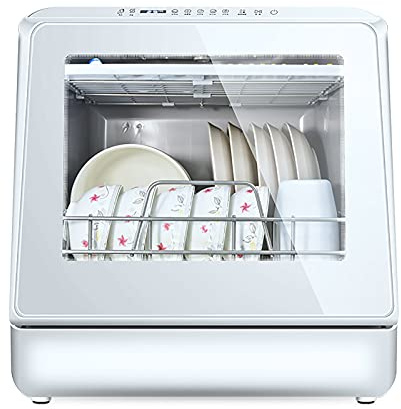Table Top Dishwasher LED Display Touch Control Portable Home Freestanding Dishwasher 5 Washing Functions 72℃ High Temperature & Rotary Spray 360° Energy-Efficient