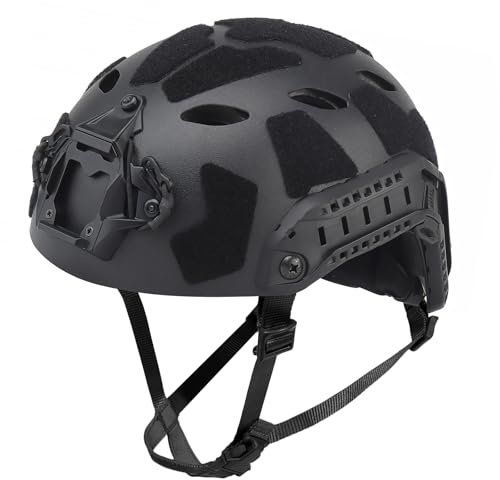 AOUTACC Lightweight Tactical Fast Helmet, Integrated Airsoft Helmet with NVG Mount Base, Side Rails,Pre-Slotted Headset Strap and Helmet Accessories for Outdoor Sports-Black
