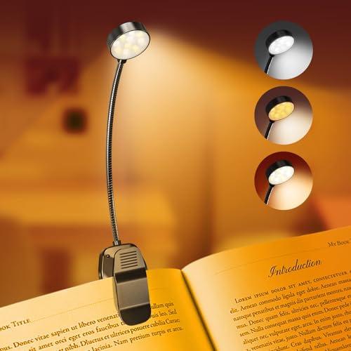 KTEBO Rechargeable Book Reading Light Lamp, LED Book Light for Reading in Bed - Eye Caring Adjustable Brightness 3 Color Temperatures 20+ Hours Runtime, Type-C Book Light Clip on,Christmas Gifts