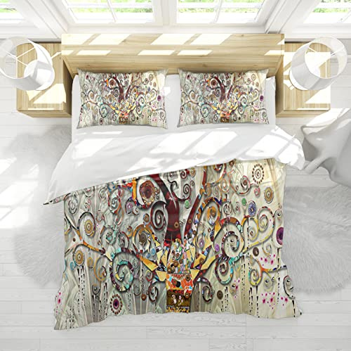 HengYun ART Gustav Klimt Opera d'arte Set di copripiumino di lusso morbido spazzolato 3 pezzi copripiumino set con modello albero della vita durevole e facile manutenzione 120x200cm