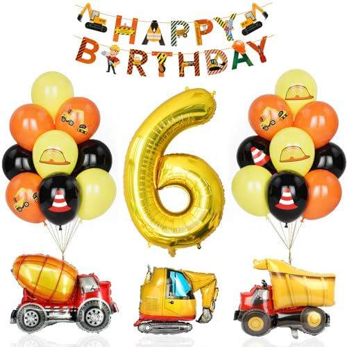 Bagger Deko Kindergeburtstag 6, Geburtstag Party Dekoration 6 Jahre Junge Bagger Luftballons Baustelle Geburtstagsdeko Mit Gold Zahlenballon Happy Birthday Banner Folienballon Geburtstag Partyzubehör
