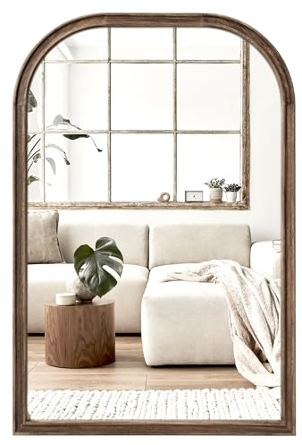 24x36 Solid Wood Bathroom Mirror Tempered Glass for Wall Mounted, Rustic Wood Frame Wall Mirror Decorative for Living Room Bedroom Vanity Mirror Entryway Mirror, Rustic Brown