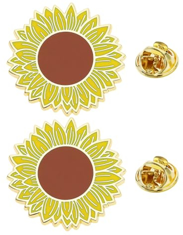 The Lord of the Tools 2 Stück Sonnenblumen Emaille Metallabzeichen Brosche Anstecknadeln mit Unsichtbarer Schmetterlingsschnalle Lebendige Gelbe Sonnenblume Dekoration für Rucksäcken Hüten Kleidung