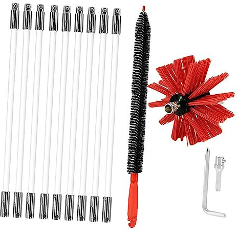 Mobestech Brosse de Ramonage Flexible en Nylon sans Rayer la Surface Intérieure Kit 9 Tiges, Installation Rapide pour Conduit de Sécheuse et Cheminée