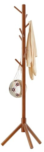 Aibiju Coat Rack Free Standing, Coat Tree With 8 Hooks and 3 Height Options, Wood Coat Hanger Stand, Suit for Adults,Kids, Home/Entryway/Hallway (Brown),YD-1006