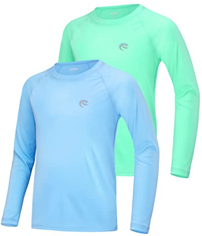 Boys UPF 50+ Swim Shirt Long Sleeve, 1 or 2 Pack UV Sun Protection Rash Guard, Youth Kids SPF Water Shirts for Beach Surf