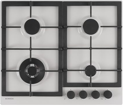 SCHOCK - Piano Cottura 4 Fuochi Gas Professional PC60 con Manopole Nere | Griglie in Ghisa; Valvole di Sicurezza; New Alumina; 585x500 mm