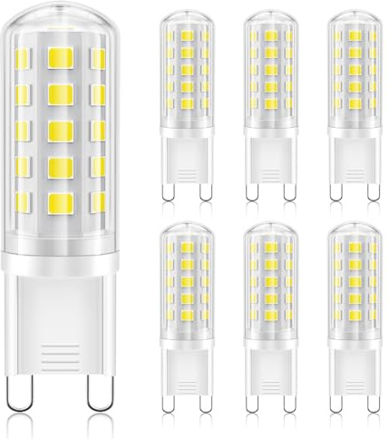 BRVHOZX G9 Led Bulb Daylight White, 4W, 450LM, 6000K, Equivalent to 40W Halogen, No Flicker, Non-Dimmable, 360°Beam Angle, AC 110-130V, Bi-pin Ceramic Base G9 Led Light Bulbs for Home Lighting-6Pcs