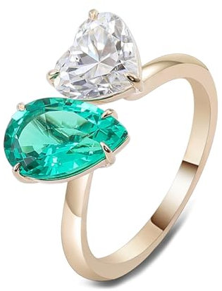 KnSam Gold 375 9 Karat Ring, Klassiker Bohrer Reihe Stein Verlobungsring mit Labor Erstellt Smaragd 1ct Grün in Ovalschliff, 9K Gold Eheringe Bandringe Echte Goldschmuck