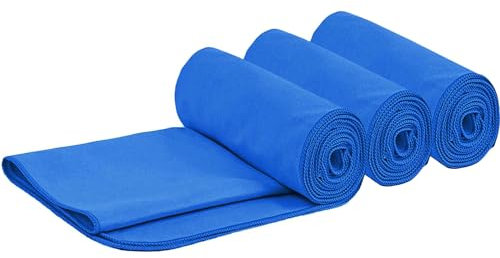 HIDMD Toallas deportivas de microfibra de secado rápido para gimnasio, natación, yoga, playa, viajes, baño, ducha, fitness, ejercicio, toallas ligeras de camping, paquete de 3, color azul