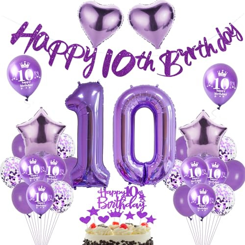 Lila Luftballon 10. Geburtstag Dekoration Mädchen Lila Tortendeko 10. Geburtstag Mädchen Geburtstagsdeko 10 Jahre Mädchen Ballon violett Folienballon 10 Ballon