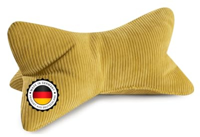 Bonvionn Leseknochen Selma | Cord Look | Gelb | ergonomische Form für Nacken- oder Lendenstütze Flexible Stütze für Bücher, E-Books oder Tablets, gestreiftes Muster, Weich