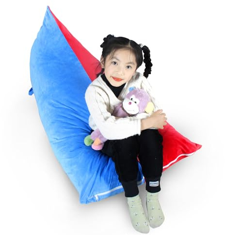 FanChose Kids Bean Bag Cover Only, Stuffed Animal Bean Bag Storage, Large Bean Bag Chair for Teens, 132cm * 79cm Beanbag Chair Cover Without Filling, Inflatable Soft Toy Storage, Blue & Red