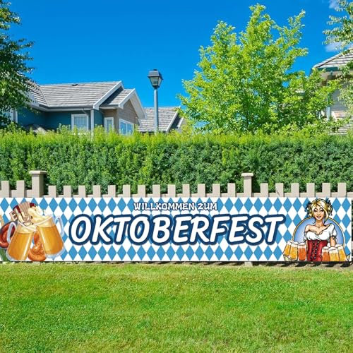 Oktoberfest Deko Banner Bayerisches Oktoberfestbanner Bayrische deko Oktoberfest Accessoires Willkommen Oktoberfest Banner 300*50cm für Oktoberfestparty Indoor Outdoor Bierzelten Garten Hängende Deko