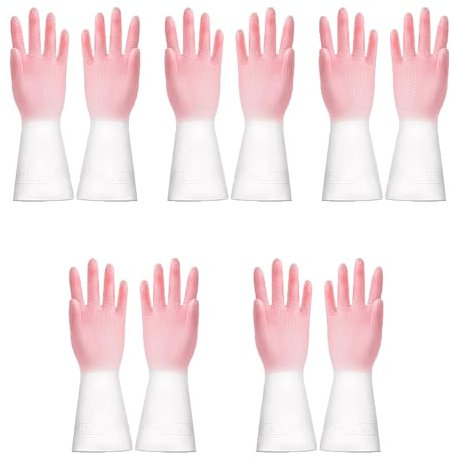 5 Paare Putzhandschuhe Sommerliche Schlanke Und Leichte Version Gummihandschuhe Weich Und Leicht Zu Tragen Haushaltshandschuhe(Pink,S)