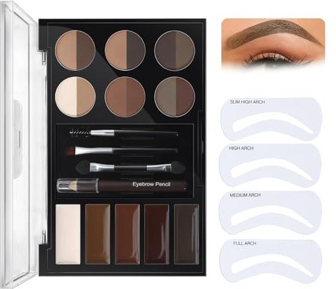 Augenbrauenfarbe Palette, 3-In-1 Wasserfester Augenbrauen Creme Puder Makeup Lidschatten Augen-Make-Up Schale Mit Applikator Und Schablone - Lang Anhaltend, Einfach Zu Bedienen, 12 Stunden Aufenthalt