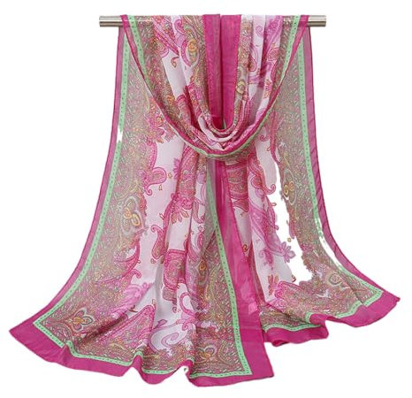 Foulard-Schal Für Damen – 50 X 160 Cm, Modischer Chiffon-Schal Im Western-Stil Mit Cashew-Blumenmuster, Luxuriös, Elegant, Vielseitig Einsetzbar, Sonnenschutz, Dekorative Schals, Kopftuch, Rosaro