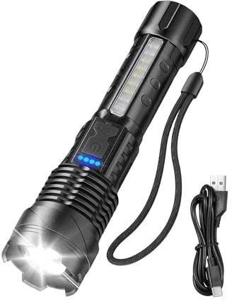 Uhngw Torcia a LED ricaricabile, 1500 lumen, impermeabile, alimentata a batteria, per campeggio, portatile, 8 modalità di illuminazione, uso esterno