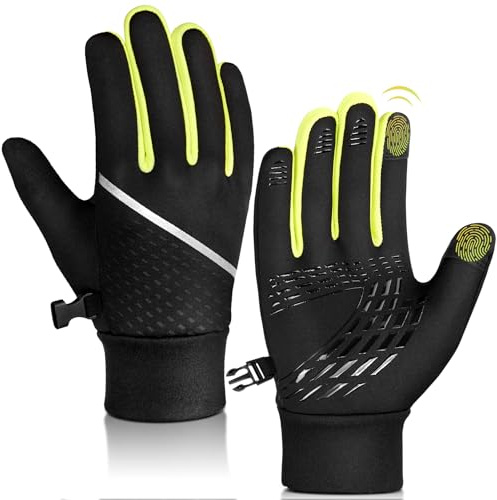 OOPOR Guanti invernali caldi per bambini, per sport all'aria aperta, in pile, guanti da corsa, con antiscivolo, antivento, touch screen per bambini, colore nero, 4-12 anni