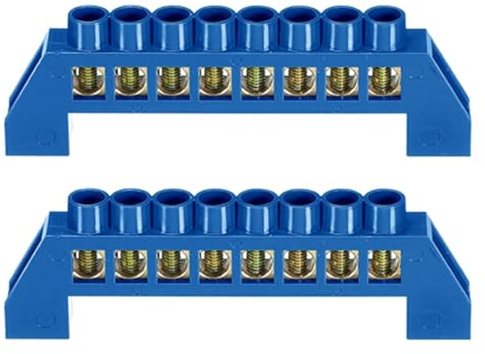 2 Stück blaue 8-fach Klemmleisten aus Messing mit Schraubklemmen für Schaltkasten
