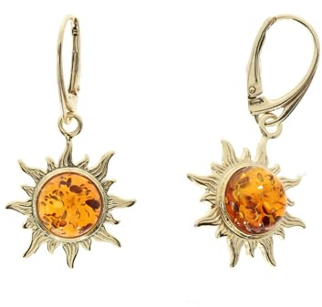 Pendientes de ámbar de Artisana, modernos pendientes sol con ámbar, engastados en plata de ley 925/000 chapada en oro de Artisana-Schmuck, Länge 3,9 cm, Breite 2,2 cm, Plata esterlina chapada en oro