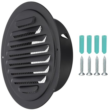PATIKIL 6 Inch Round Air Vents, 1 Pcs Outlet Vents Cover Bulk Cover 304 Stainless Steel Louver Grille Cover Ducting Air Ventilation Wall Vent Cover for Ceiling Mount Bathroom Vent, Black
