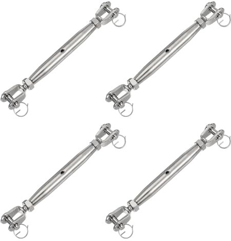 sourcing map 4Pcs M10(3/8) Closed Body Jaw and Jaw Turnbuckles Wire Rope Tension, Stainless Steel Turnbuckle Adjustable Cable Tensioner for Shade Sail Clothesline, 3200Lbs Working Load Limit