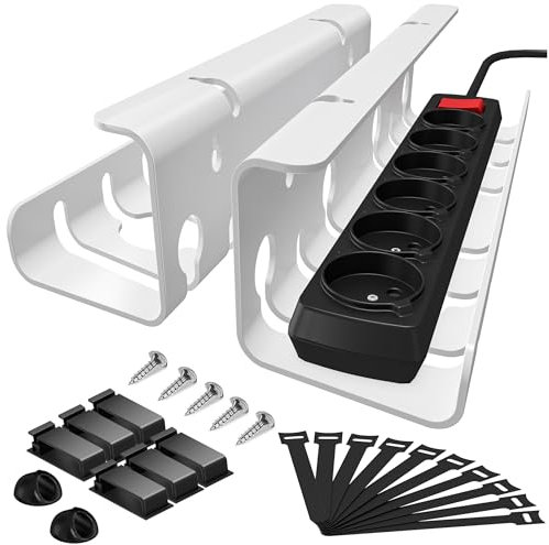 StowBin Desk Cable Tidy Tray, 2-Pack Stainless Steel Cable Organizer for Desk - 43CM Includes Accessories for Wire Management for Home, Office, Internet Cafe, White