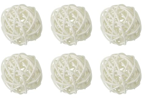 QUARKZMAN Rattan Deko Kugeln 50mm Dekokugel Wicker Rattan Ball Weiß 6 Stück | Wellensittich Spielzeug Vogelspielzeug Hochzeitsfeier Mittelstücke Hausdekoration Vasenfüller Tischdekoration Wohnaccessoires